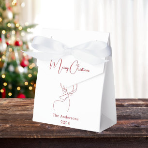 Red white abstract reindeer modern Christmas Favor Box