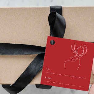 Red white abstract reindeer modern Christmas Favour Tags