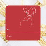 Red white abstract reindeer modern Christmas Square Sticker<br><div class="desc">Red background,  and a white abstract one line reindeer.  A to/from tag.  space for you to write by hand.</div>