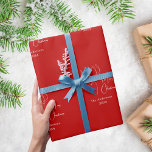 Red white abstract reindeer modern Christmas Wrapping Paper<br><div class="desc">Red background,  and a pattern of white abstract one line reindeer.  Personalize and add your name and year. Text; Merry Christmas</div>