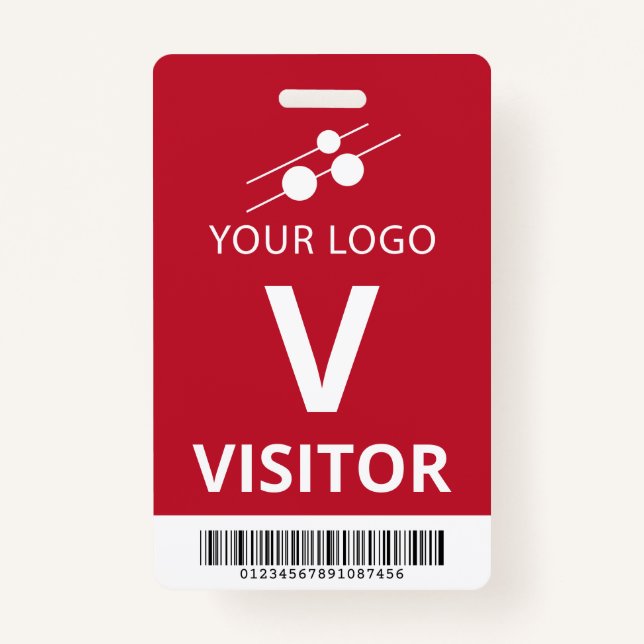 Red White Add Your Logo Bar Code Visitor Badge (Front)