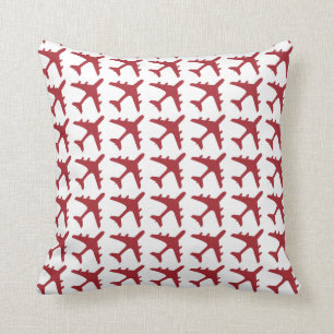 Red white airplane pattern decorative pillow