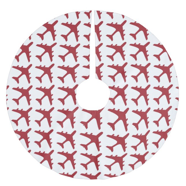 Red white airplane pattern tree skirt (Front)