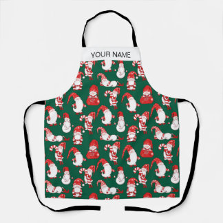 Red & White All-Over Christmas Gnome Pattern Apron