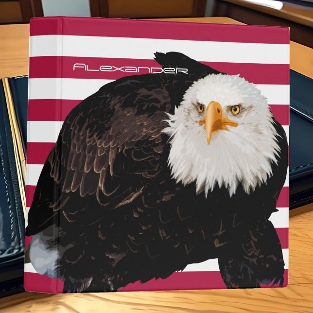 Red & White American Flag Bald Eagle Patriotic Binder (Personalized Red & White American Flag Binder with Bald Eagle Design - Patriotic Gift Idea)