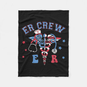 Red White & Blue Er Crew Funny Nurse Emergency Fleece Blanket