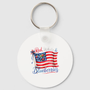 Red White & Blueberries Coquette Flag Bow Men Keychain