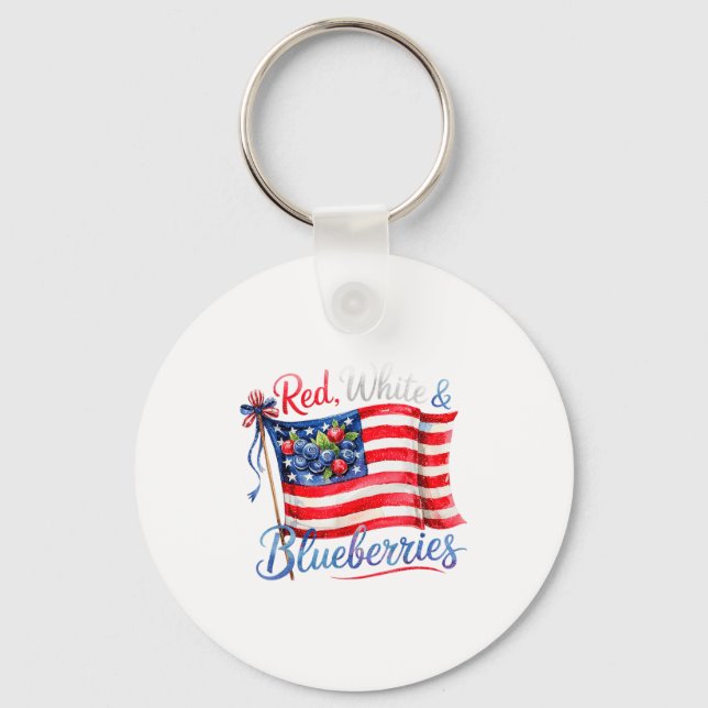 Red White &amp; Blueberries Coquette Flag Bow Men  Keychain (Front)