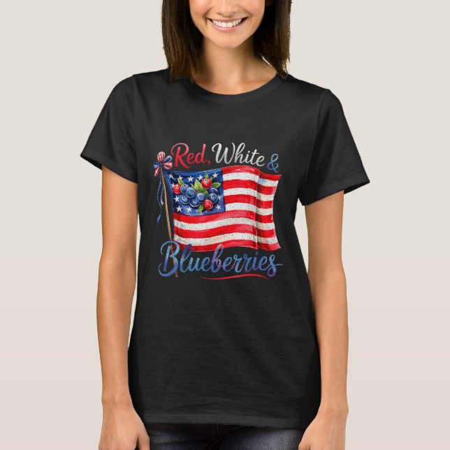 Red White &amp; Blueberries Coquette Flag Bow Men  T-Shirt (Front)