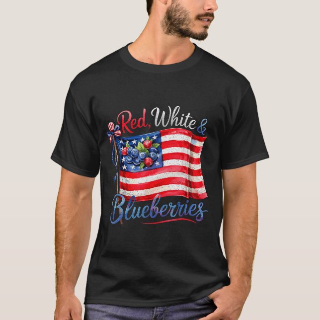 Red White &amp; Blueberries Coquette Flag Bow Men  T-Shirt (Front)