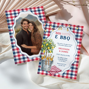 Red White and BBQ Couples Photo Wedding Shower Invitation