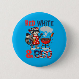 Red White And Bbq Raccoon Funny 4th Of July Grill 2 Inch Round Button