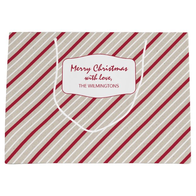 Red, White and Beige Stripes Large Gift Bag (Front)