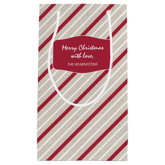 Red, White and Beige Stripes Small Gift Bag (Front)