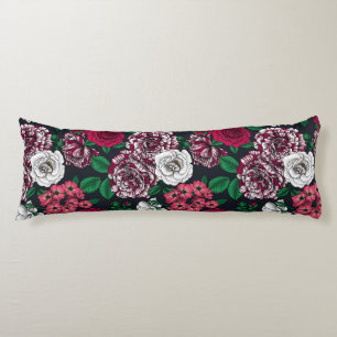 Red, white and bi-colour roses with green leaves o body pillow