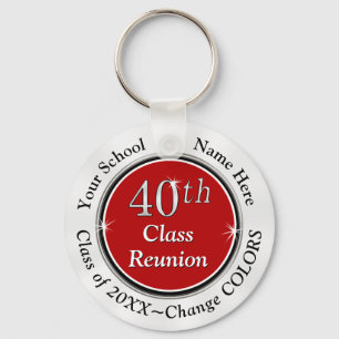 Red, White and Black 40th Class Reunion Ideas Keychain