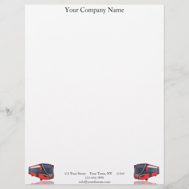 Red White and Black Bus on White Letterhead (Front)