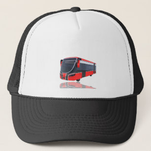Red White and Black Bus on White Trucker Hat