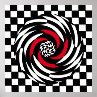 Red, White and Black Chequered Vortex Print