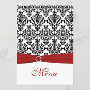 Red, White, and Black Damask Wedding Menu Card