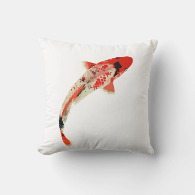 Red, White, and Black Koi Fish Throw Pillow (Front)