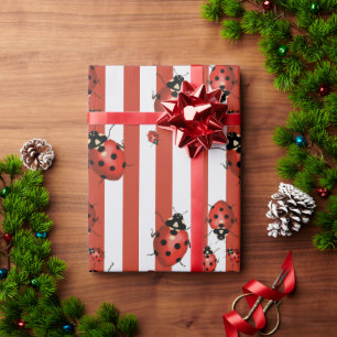 Red, White and black Ladybug wrapping paper