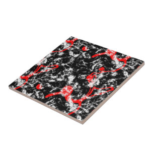 Red, White and Black Marble Abstract Tile