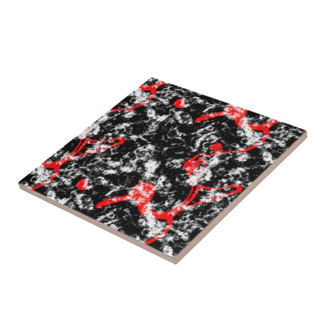 Red, White and Black Marble Abstract Tile (Side)