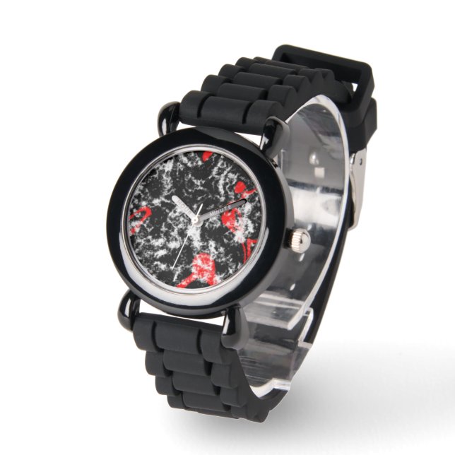 Red, White and Black Marble Abstract Watch (Angle)
