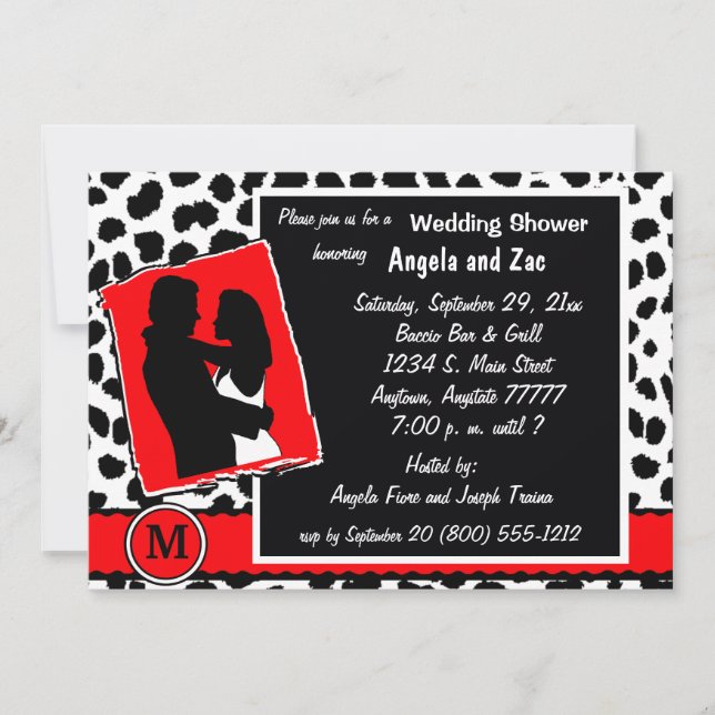 Red White And Black Monogram Leopard Invitation (Front)