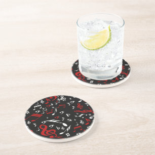 Red White and Black Musical Notes Coaster