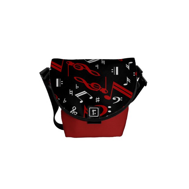 Red White and Black Musical Notes Courier Bag (Front)