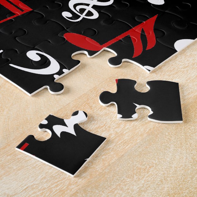 Red White and Black Musical Notes Jigsaw Puzzle (Side)