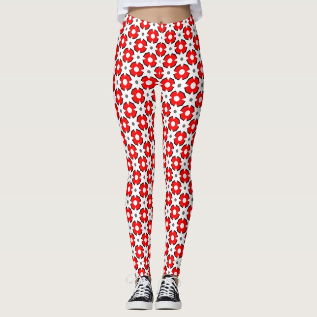 Red White and Black pattern   Leggings (Front)