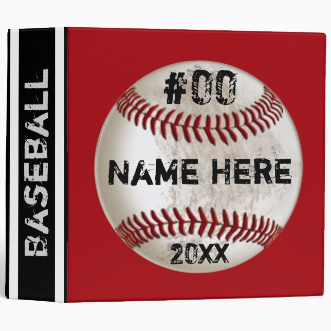 Red, White and Black Personalized Baseball Binder (Front/Spine)