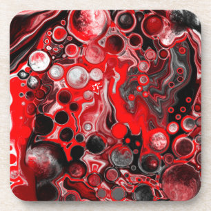Red White and Black Pour Painting Effect Fluid Art Coaster