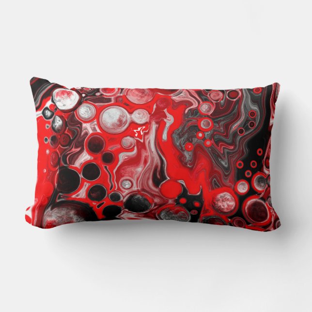 Red White and Black Pour Painting Effect Fluid Art Lumbar Pillow (Front)