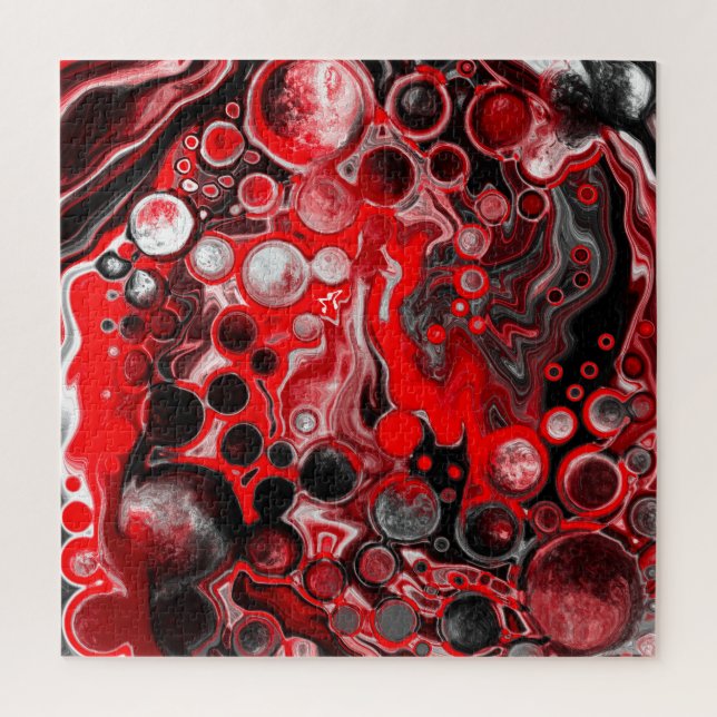 Red, White and Black Pour Painting Fluid Art    Jigsaw Puzzle (Vertical)