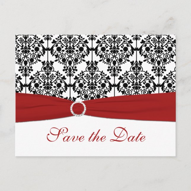 Red, White, and Black Save the Date Postcard (Front)