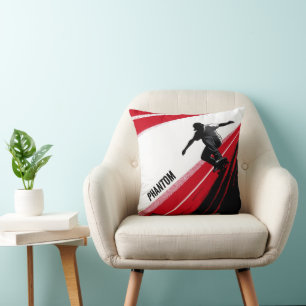 Red White and Black Skater Throw Pillow