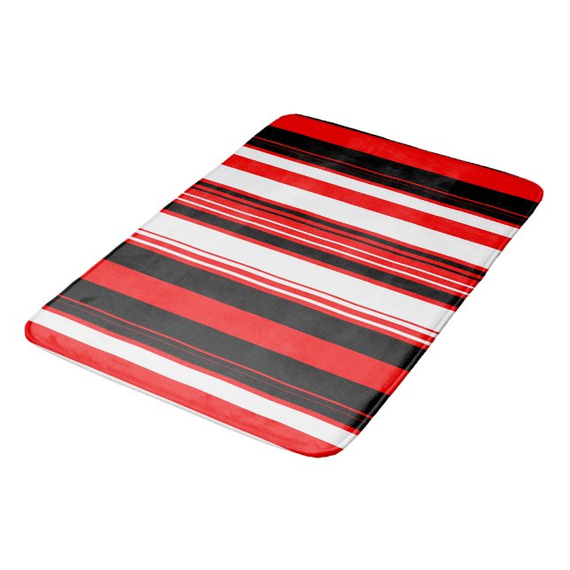 Red white and Black Stripes  Bath Mat (Angled)