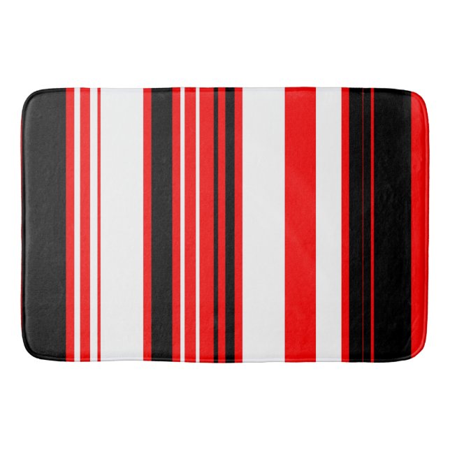 Red white and Black Stripes  Bath Mat (Front)