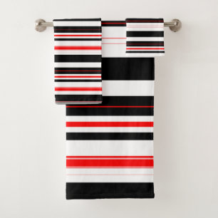 Red white and Black Stripes  Bath Towel Set