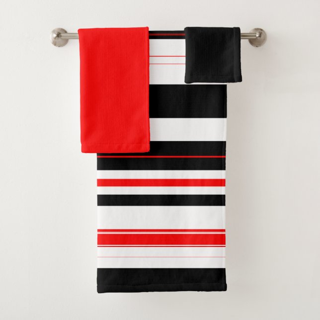 Red white and Black Stripes  Bath Towel Set (Insitu)