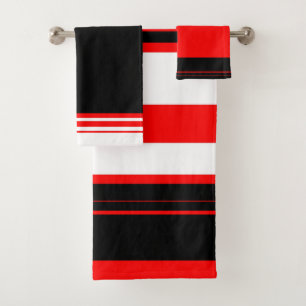 Red white and Black Stripes  Bath Towel Set