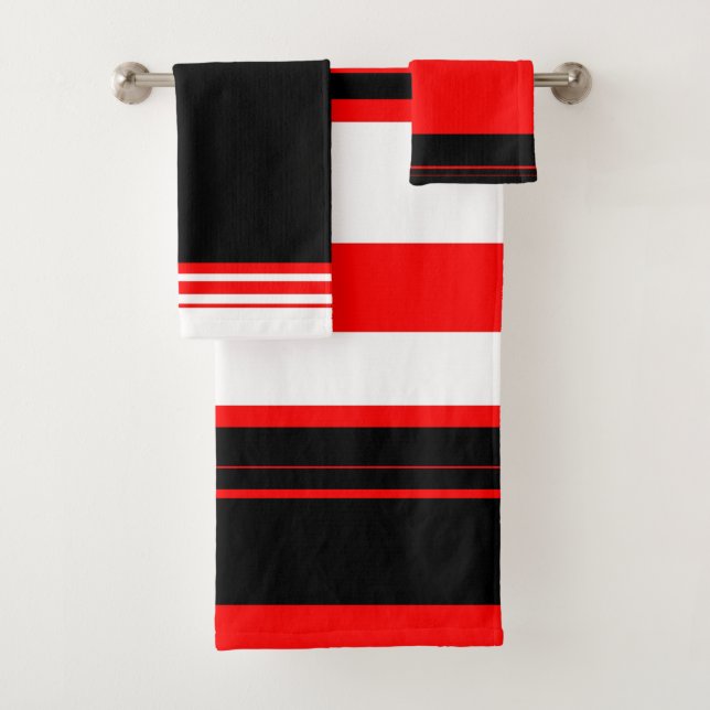 Red white and Black Stripes  Bath Towel Set (Insitu)