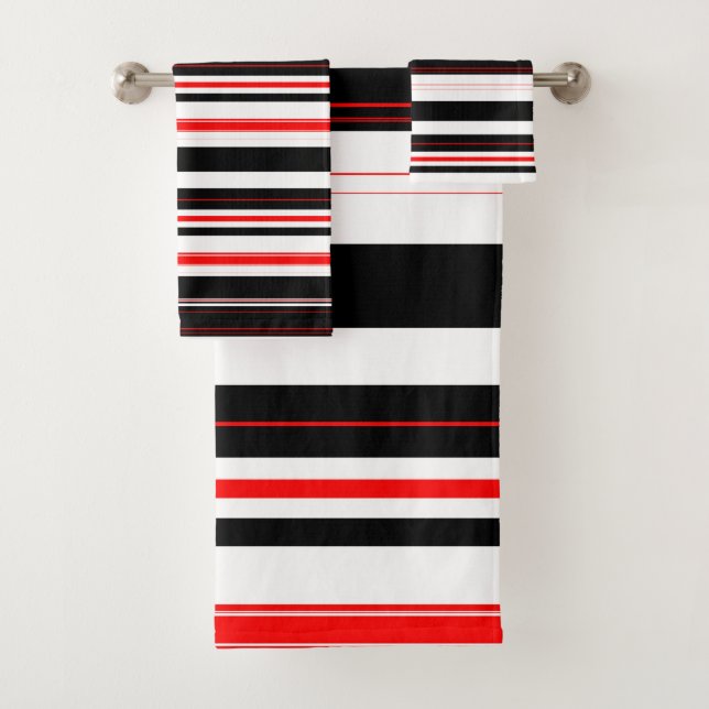 Red white and Black Stripes  Bath Towel Set (Insitu)