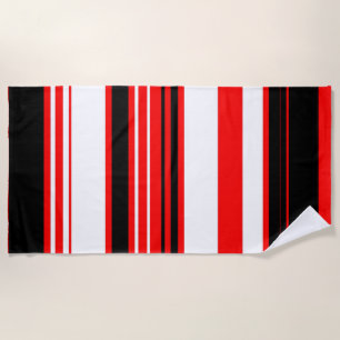 Red white and Black Stripes  Beach Towel