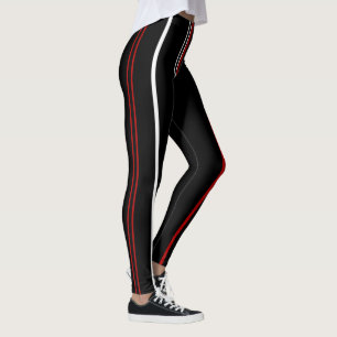 Red white and Black Stripes Leggings