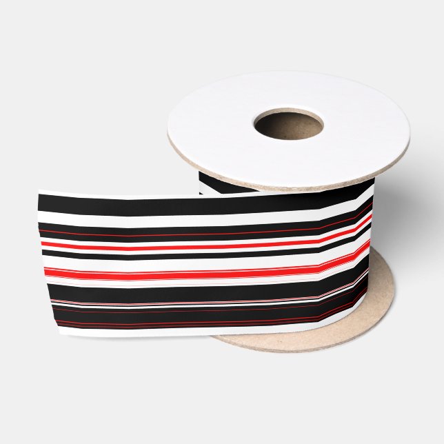 Red white and Black Stripes  Satin Ribbon (Spool)